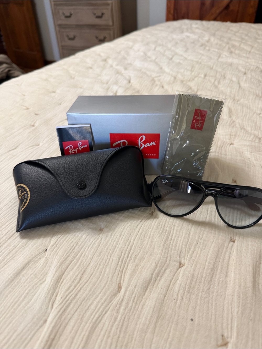 Ray-Ban unisex Black Sunglasses with Black Case and Silver Box